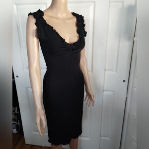 PhePhe Black Midi Ruffle V Neck Sleevless Dress 2